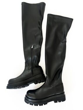 NA-KD Black Chunky Over The Knee Boots Lug Sole Platform EU 39 US 8